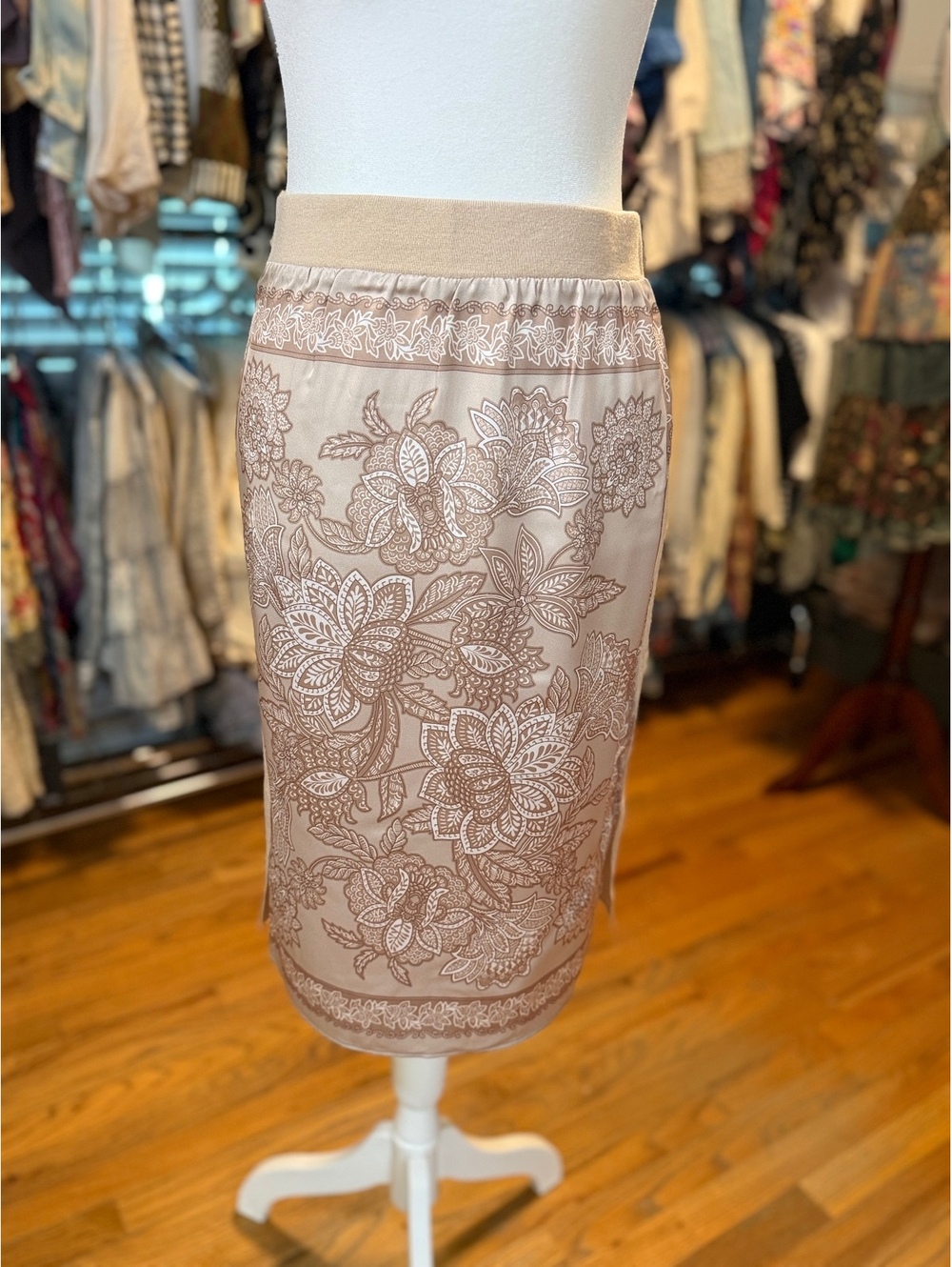 CURRENT AIR Paisley Floral Cardigan Midi Skirt 2 Piece Set Taupe NWT Medium - Picture 4 of 7